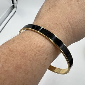 Vintage Monet Black and Gold Tone Enamel Bangle Bracelet Heavy Size Medium